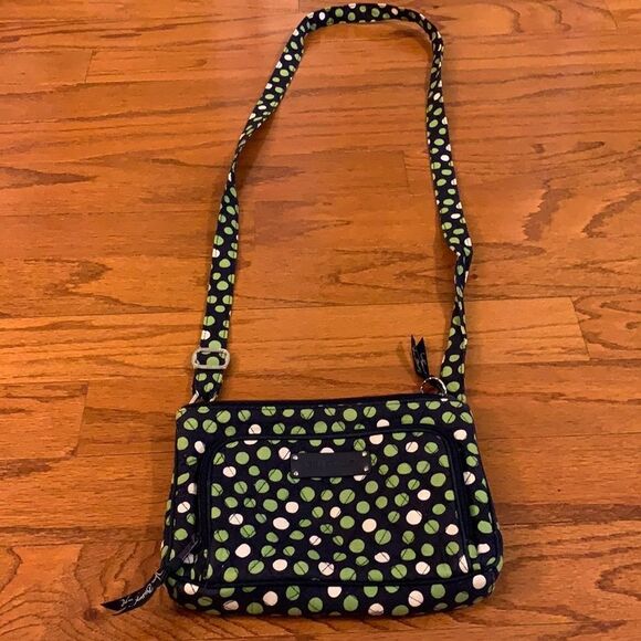 Vera Bradley Crossbody navy blue, green and white polkadot - Picture 1 of 7